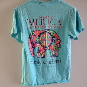 Simply Southern Womens MAKE AMERICA 'MERICA PREPPY AGAIN Elephant Blue Sz small